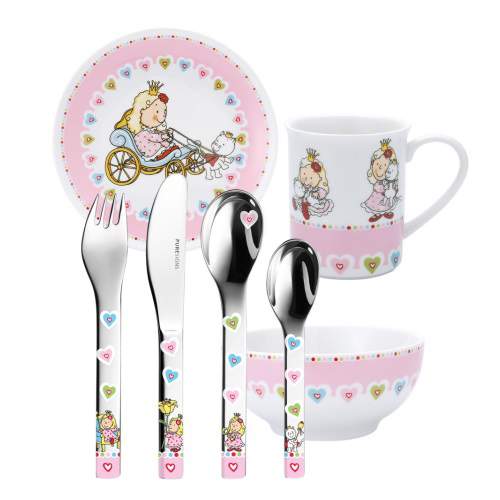 Barnset's tweet image. Puresigns barnset One Nelia 7-delar i presentförpackning med prinsessa barnporslin och bestick med fri namn gravyr: barnset.se/sv/p/345/pures…