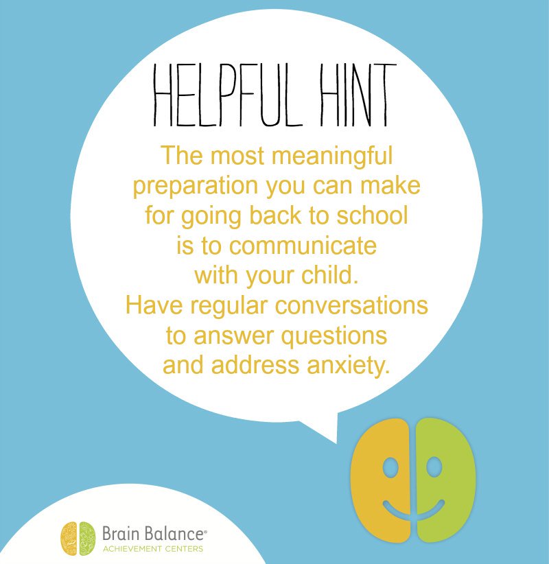 Brain_Balance's tweet photo. The most meaningful preparation you can make for going back to school is to communicate with your child. #BrainBalanceCenters https://t.co/EJKCzZqb4n