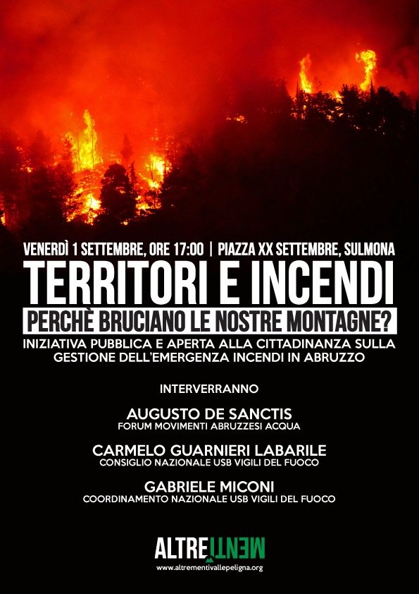StopOmbrina's tweet photo. PERCHÉ BRUCIANO LE NOSTRE MONTAGNE?
1/09, Sulmona – H17:00 – Piazza XXSettembre
#Incendi #Abruzzo #Morrone #Sulmona https://t.co/uJbzQ5sSA3