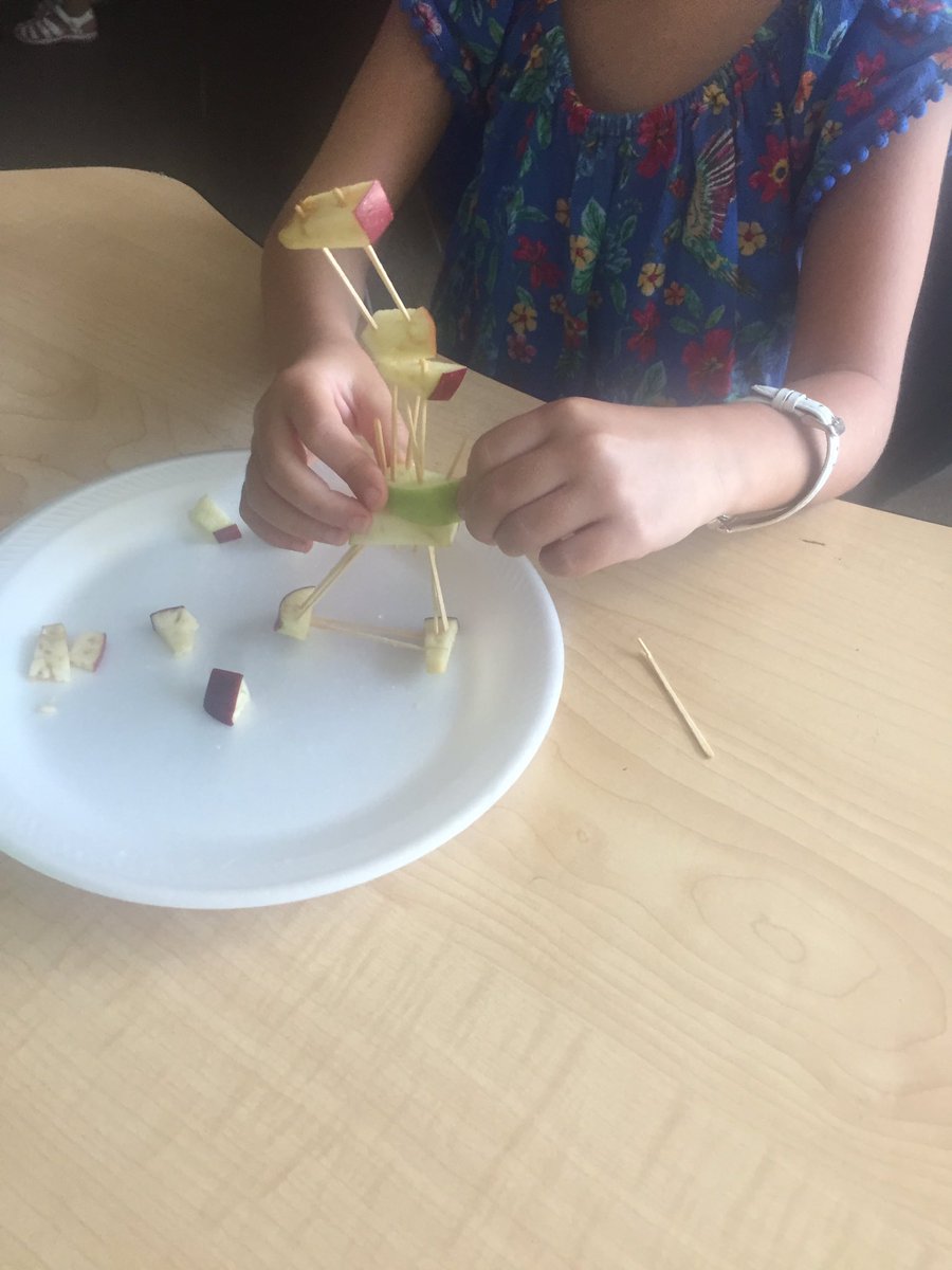 SRsamuelson's tweet photo. Apple Tower Challenge:  How high can you make your tower? You may only use apple slices and toothpicks!#sbsdedu https://t.co/0Ag2dbn5cb