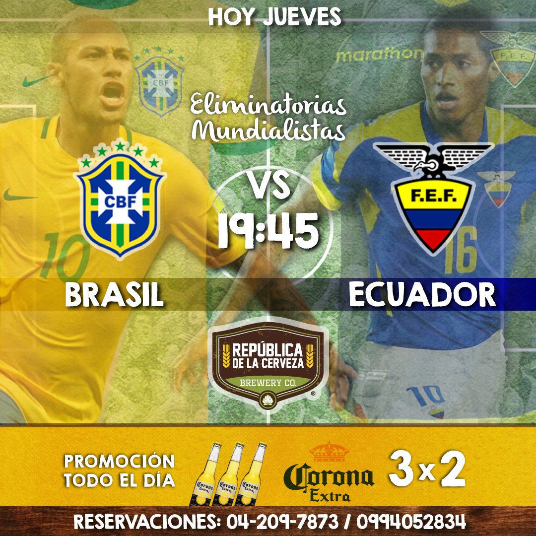 repdelacerveza's tweet photo. HOY en #RepúblicaDeLaCerveza ven y apoya a la 'Tri' en camino a su cuarto mundial. ¿Tienes tu pronóstico? ¡Reserva tu mesa! #VamosEcuador 🍻 https://t.co/sjkFaQCReq
