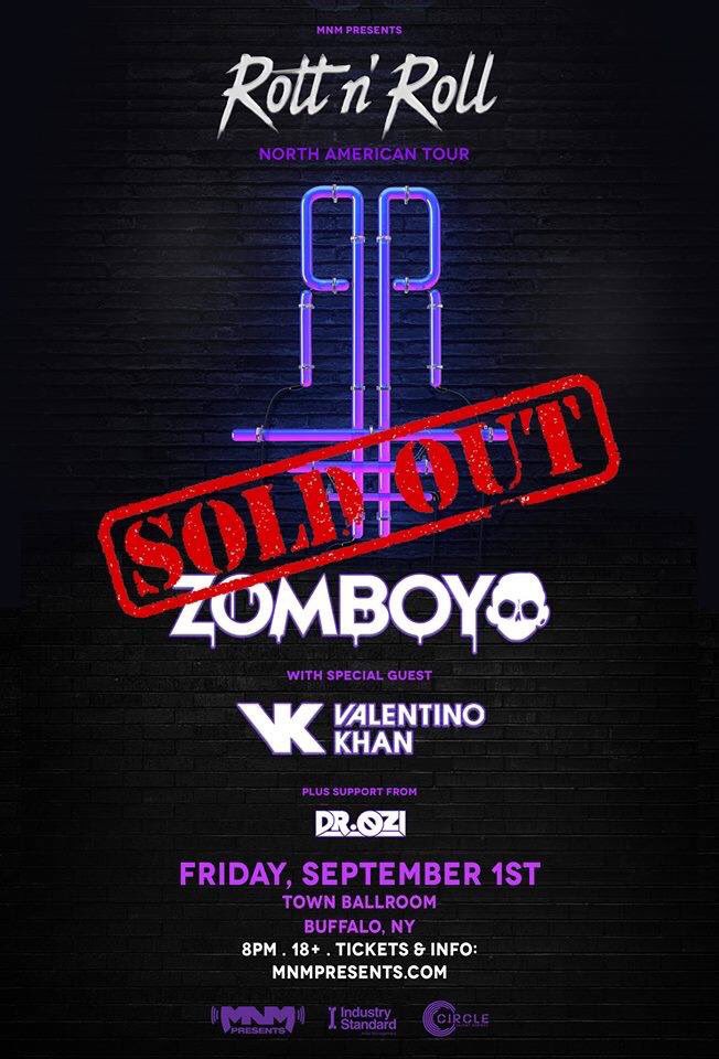 MNMPRESENTS's tweet image. Kicking off the fall with a banger. Tomorrow is going to be bonkers. See you tomorrow Buffalo. @Zomboy @DrOziOfficial @ValentinoKhan