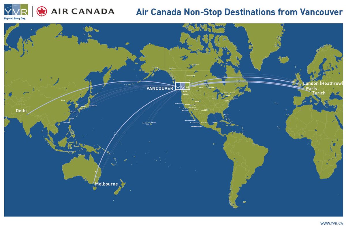 yvrairport's tweet photo. Major @AirCanada news - new flights from YVR to Paris &amp; Zurich, expanded service to Delhi, Melbourne &amp; Heathrow: https://t.co/TWnSww2IkO https://t.co/5xDhCBNvFy