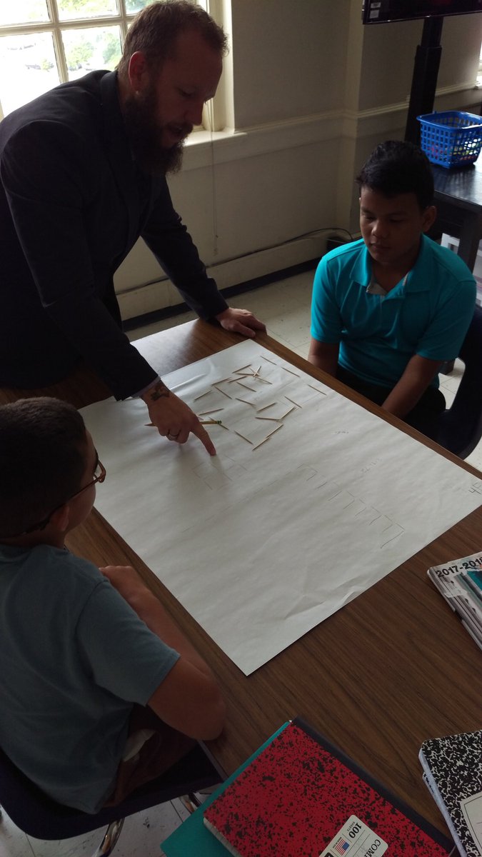 workethichockey's tweet photo. Mr Cutt's math class uses STEAM to solve and break down a problem with tooth picks at Wiley Middle School. #WileyMS https://t.co/y78aPqYuxW