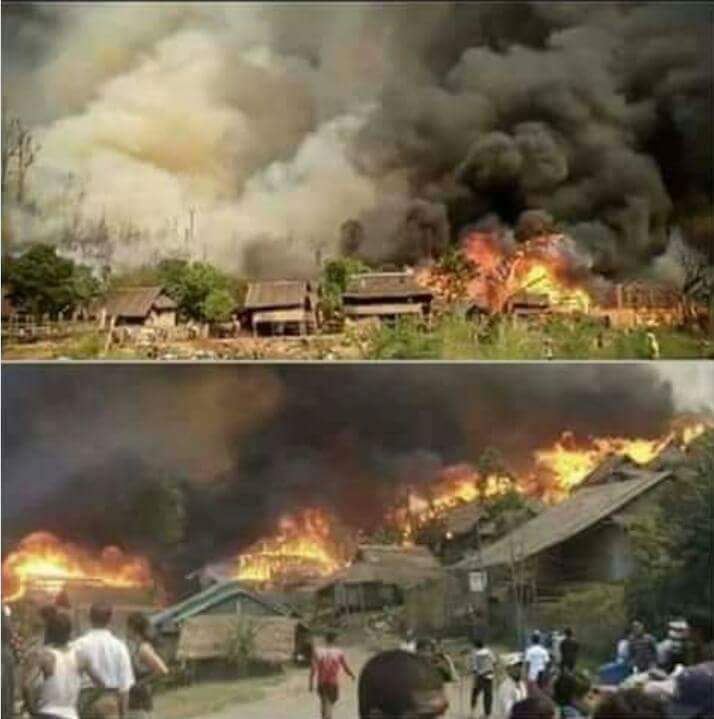 Terrorist Muslim Bengalis, is being destroyed by a fire in Rakhine.

#Save RaKine in Myanmar
