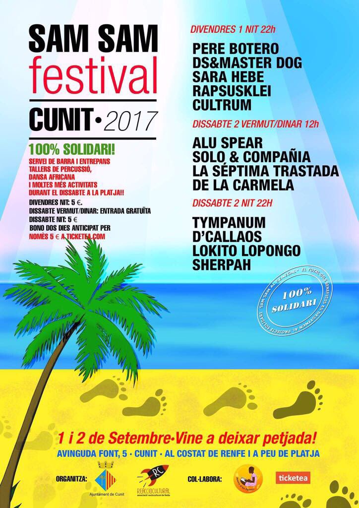 _knija_'s tweet photo. Este finde en Cunit #samsamfestival !!100% solidario, entrada 5€, muchos artistas, buena music, y bon rotllo🤙🏻 No te lo pierdas!! https://t.co/HTUQQ7ItnR