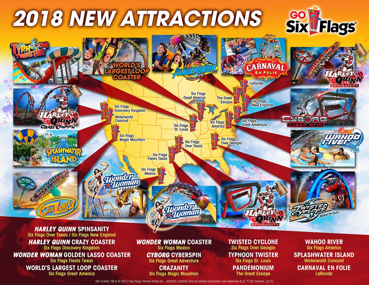 Pretparkenbe's tweet photo. Alle nieuwe attracties van de #SixFlags groep voor 2018 op een rij in ons handig overzicht! #SixFlags2018 ▶️https://t.co/EMFVQWDWdM https://t.co/1TfUGkb9lJ