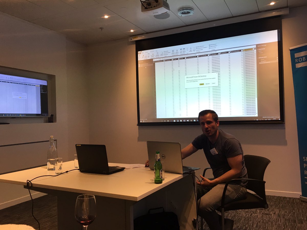 PBIMCR's tweet photo. @CallumGAdatis from @AdatisBI giving his @MSPowerBI tips &amp; tricks to the @PowerBIMCR #powerquery #dax #guids #daxstudio #microsoft 👨🏻‍💻🖥🍻🍕 https://t.co/yDNQnaJ2xr