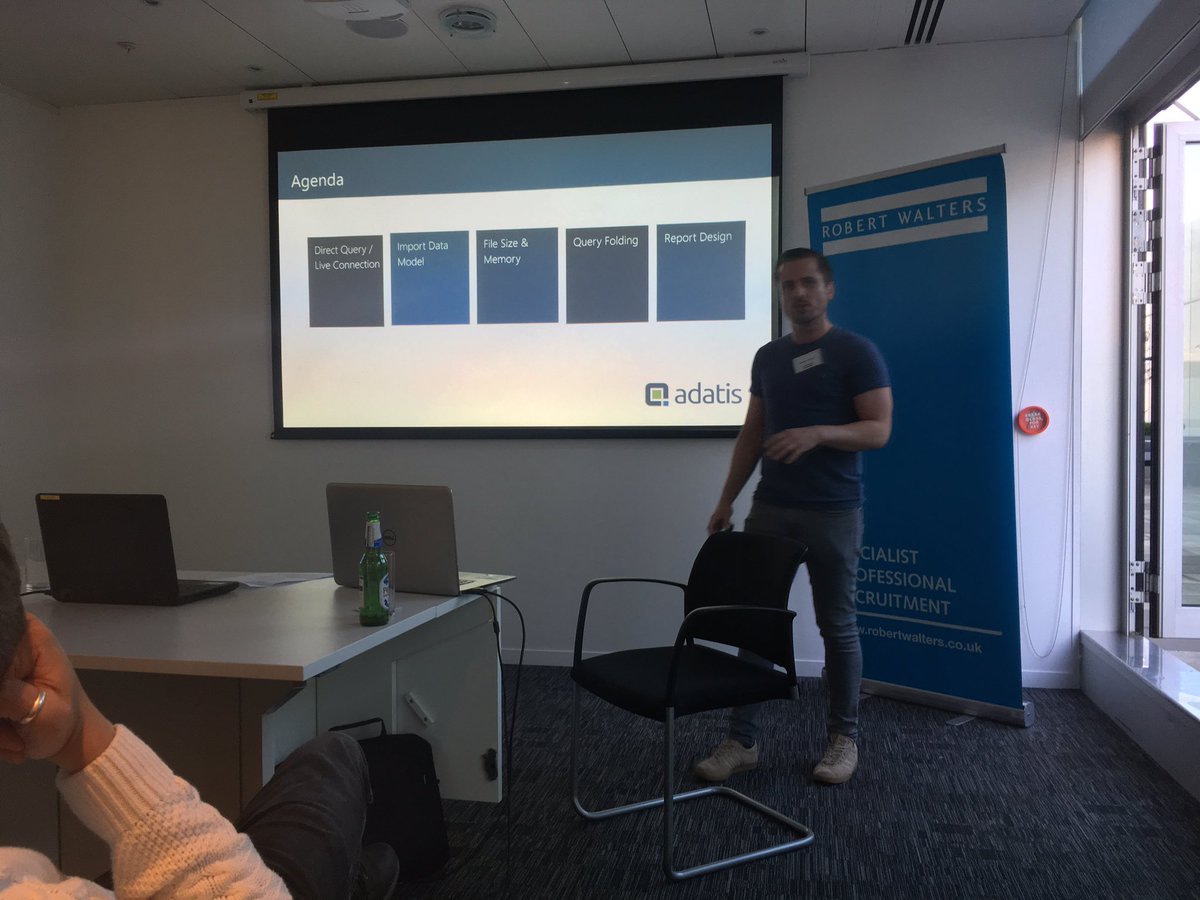 PBIMCR's tweet photo. @CallumGAdatis from @AdatisBI giving his @MSPowerBI tips &amp; tricks to the @PowerBIMCR #powerquery #dax #guids #daxstudio #microsoft 👨🏻‍💻🖥🍻🍕 https://t.co/yDNQnaJ2xr