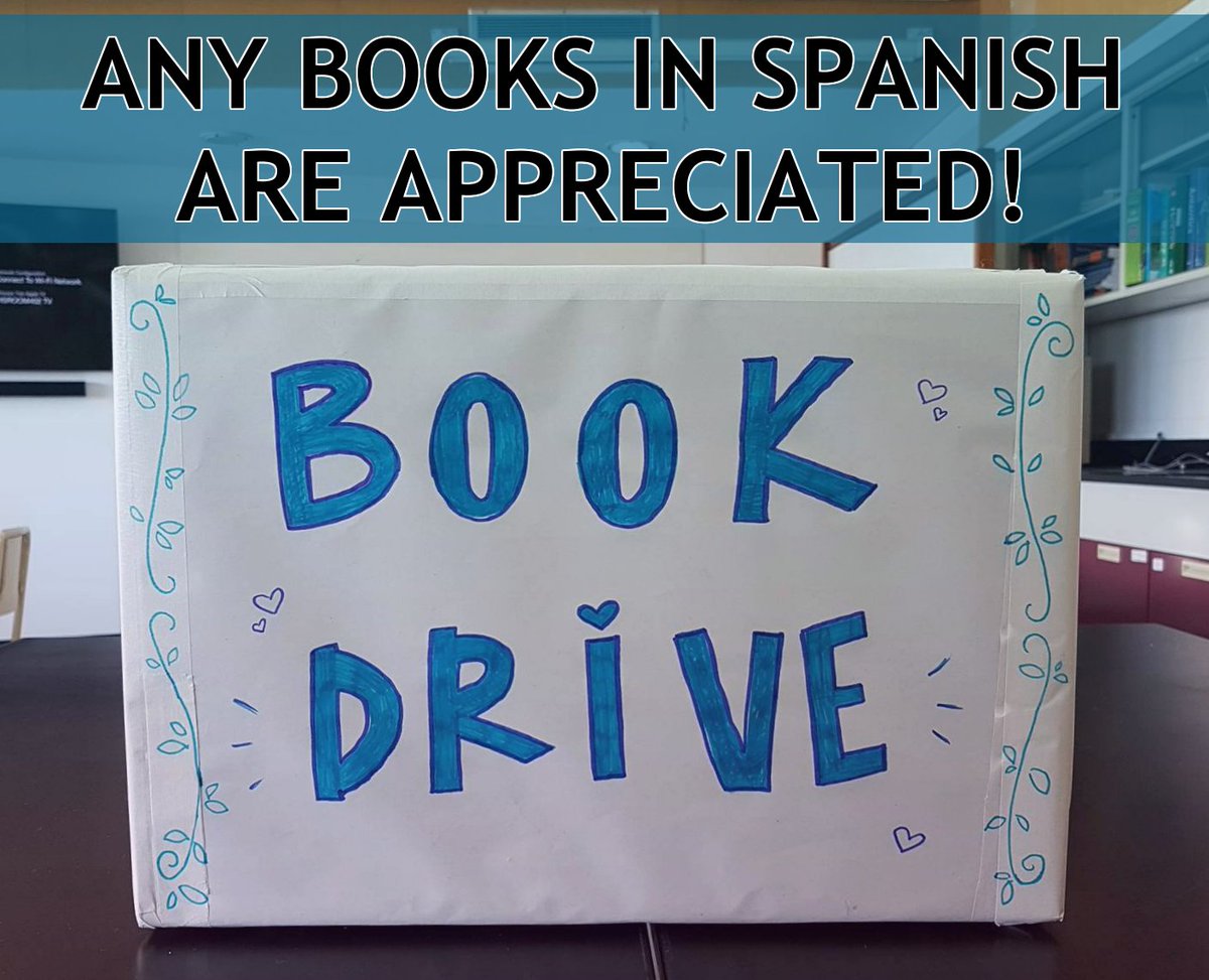 mica_fi's tweet photo. Have any books in Spanish that you'd like to donate to the children of Cordoba? Drop them off at the Book Drive box in the HS library! https://t.co/5AR4mbOU98
