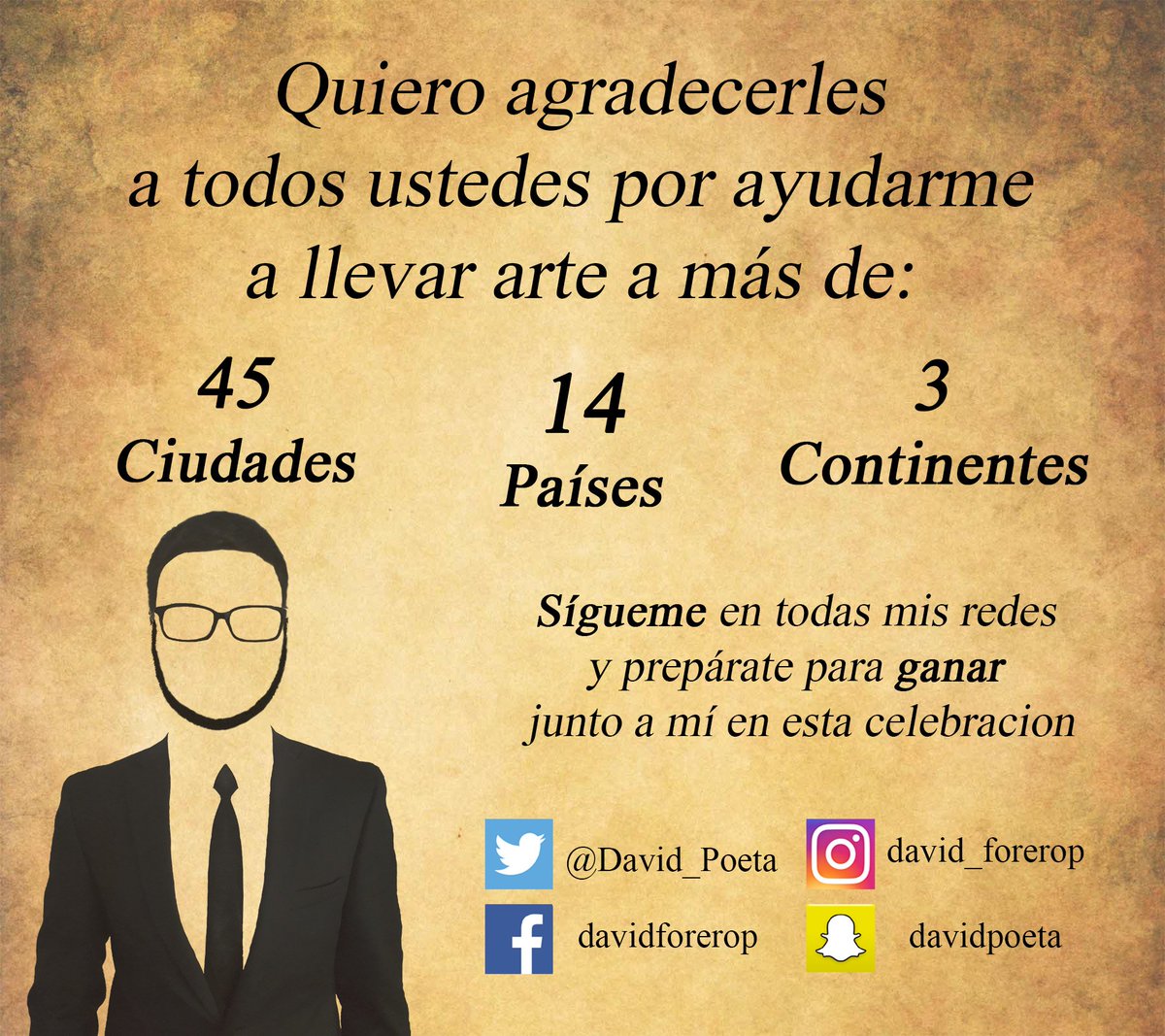 david_forerop's tweet photo. #ATENCION
Rompimos fronteras🌎
Es hora de celebrar!
Sigue todas las redes de #DavidPoeta y podrás ser el PRIMER GANADOR de premios exclusivos https://t.co/SHL1FNX8Uw