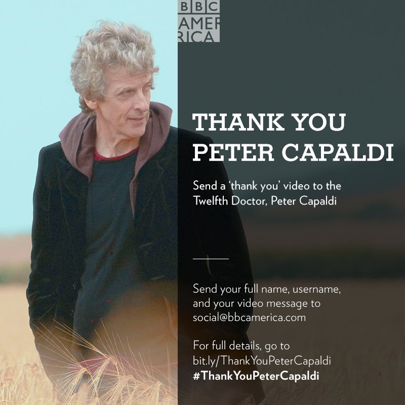 AMCDoctorWho's tweet photo. Do you have a thank you message for Peter Capaldi? Send it our way!
Details: https://t.co/A86tEzk99r
#DoctorWho #ThankYouPeterCapaldi https://t.co/j69yp0JB1C