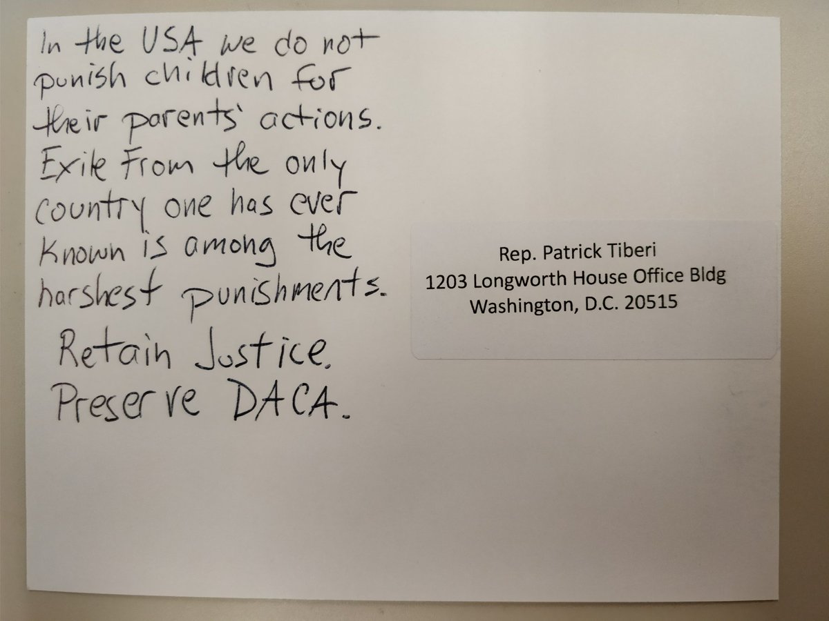 PostcardsToPat's tweet photo. Preserve justice. #saveDACA @PatTiberi https://t.co/9UBvrqLFft