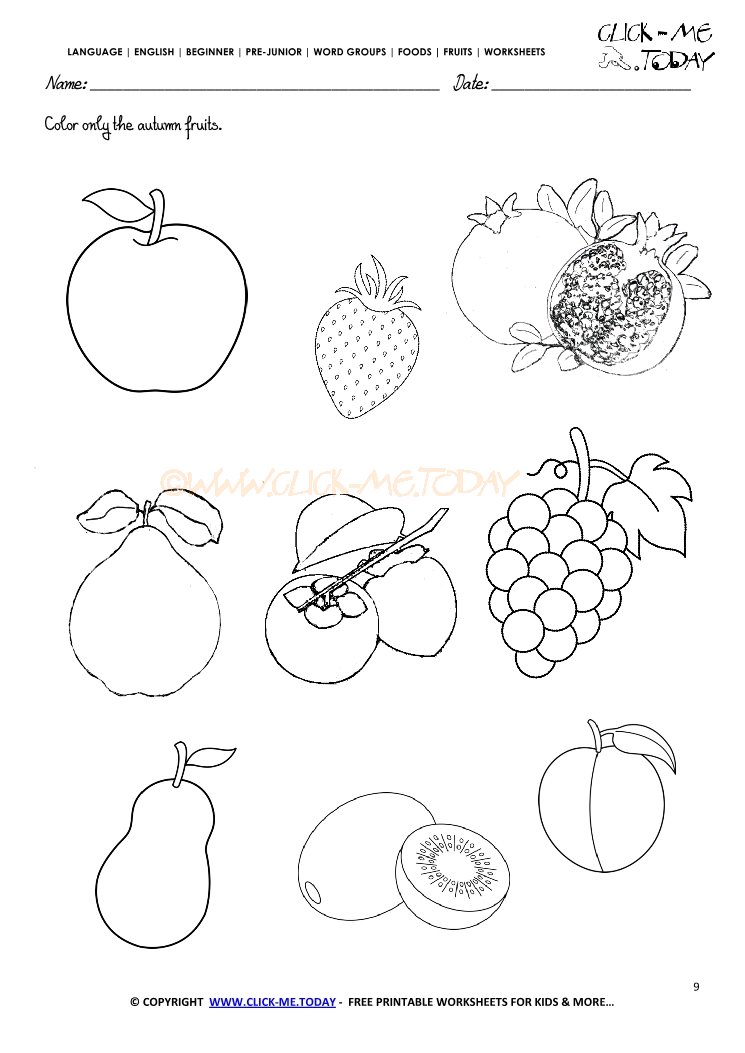 Download Click-me.today on Twitter: "150+ #Free #printables for #fruits Fruits #Worksheet 9 - Color only ...