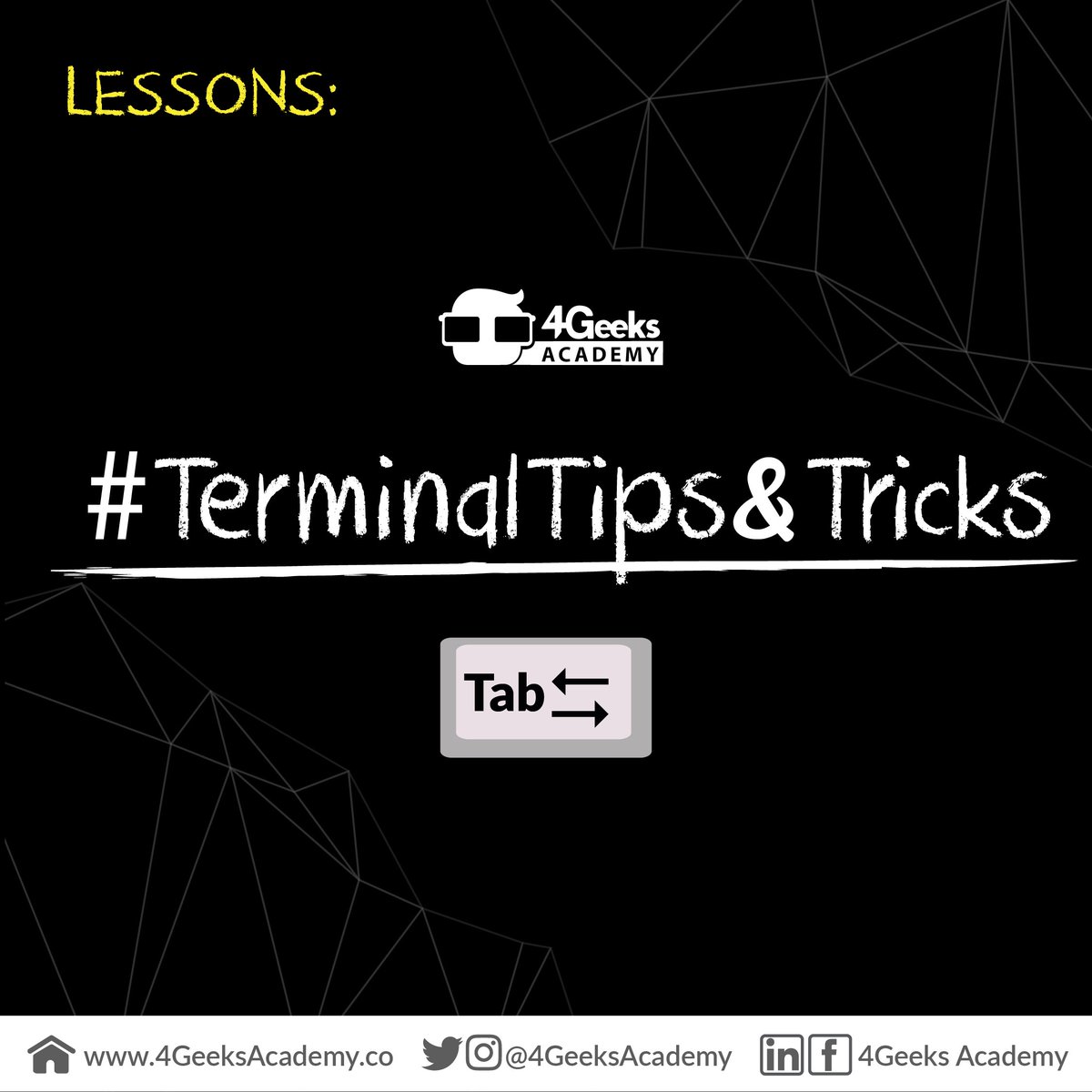 4GeeksAcademy's tweet image. #TerminalTips&amp;Tricks To autocomplete a file or folder name use the tab key. #4GeeksAcademy #BreatheCoding