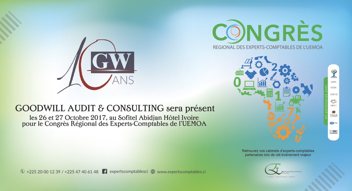 OEC_CI's tweet photo. Goodwill Audit sera présent au 1er Congrès des #ExpertsComptables de  l'#UEMOA #CongresEC du 26 au 27 octobre  https://t.co/7B45suJ1fa https://t.co/xpz0urC4QK