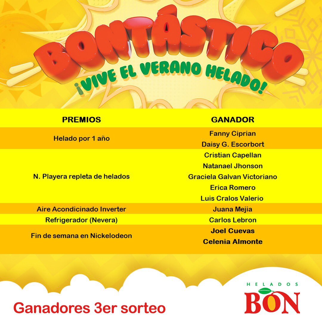 Muchas felicidades a los #BonAmantes ganadores del 3er sorteo de nuestra  promoción #veranoBontástico! (1/2)