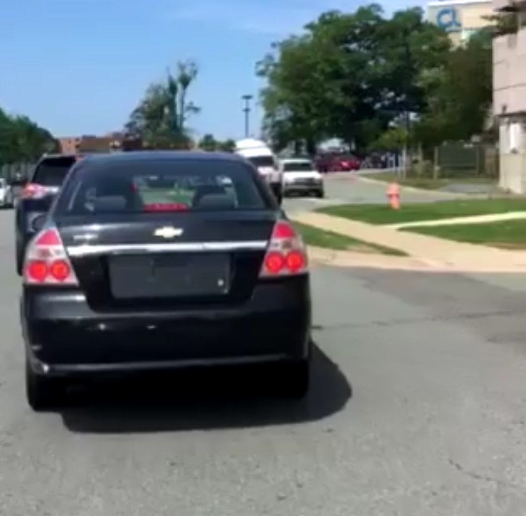 mean_jean79's tweet photo. @hfxtraffic This Black Aveo with no plates was in a hit and run today at 12:35 on Chebucto near West End Mall. Any info contact HRP. https://t.co/DEInzhEPvw