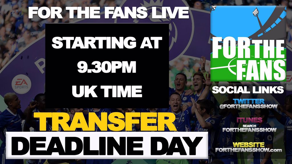 ForTheFansShow's tweet image. 🚨WE ARE LIVE WITH #ForTheFansLIVE Deadline Day special!🚨 
To watch the live cast head on over to: Twitch.tv/DoctorBenjy