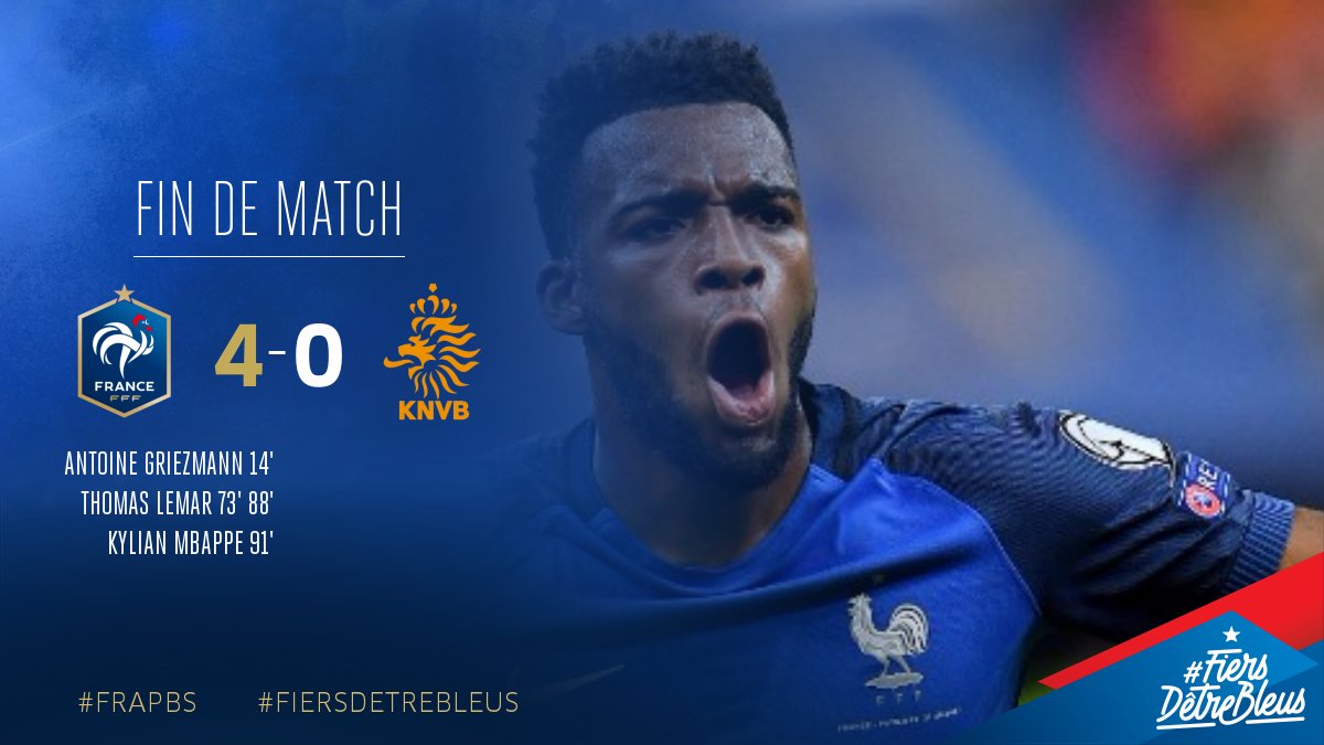 Fin du match ! 4-0 pour l'Equipe de France face aux Pays-Bas !!! #FRAPBS