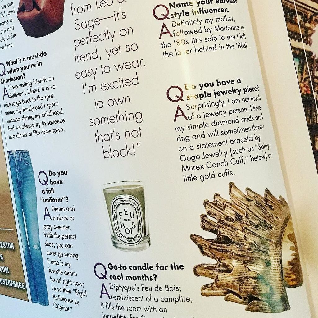 gogojewelryinc's tweet photo. Gogo's Spiny Murex Cuff is in @charlestonmag September issue, as recommended by the savvy creative director of @leoandsage.  #statementpiec… https://t.co/D7fhdTjBX7