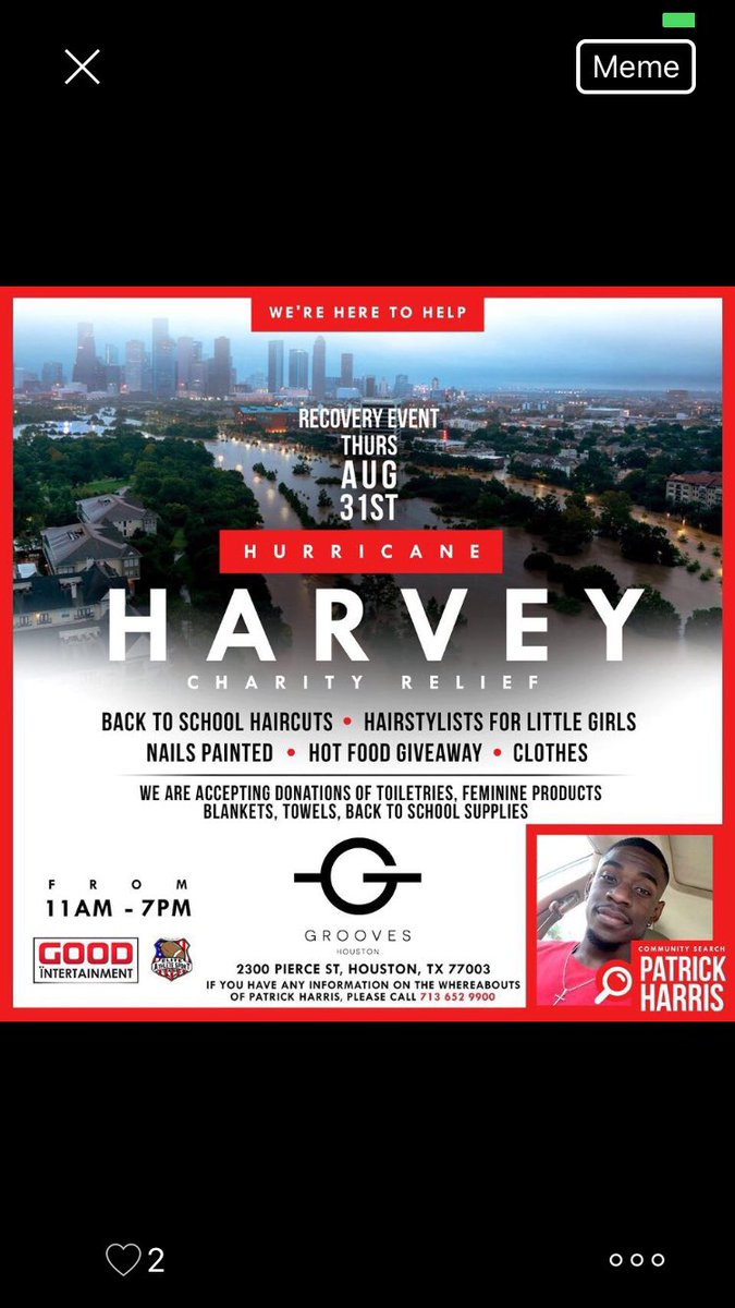 KillaKyndall's tweet photo. We are hosting a #community #RecoveryEvent at @grooveshouston are you all still donating food? @OhMyGogi https://t.co/V9fIhZSW0N