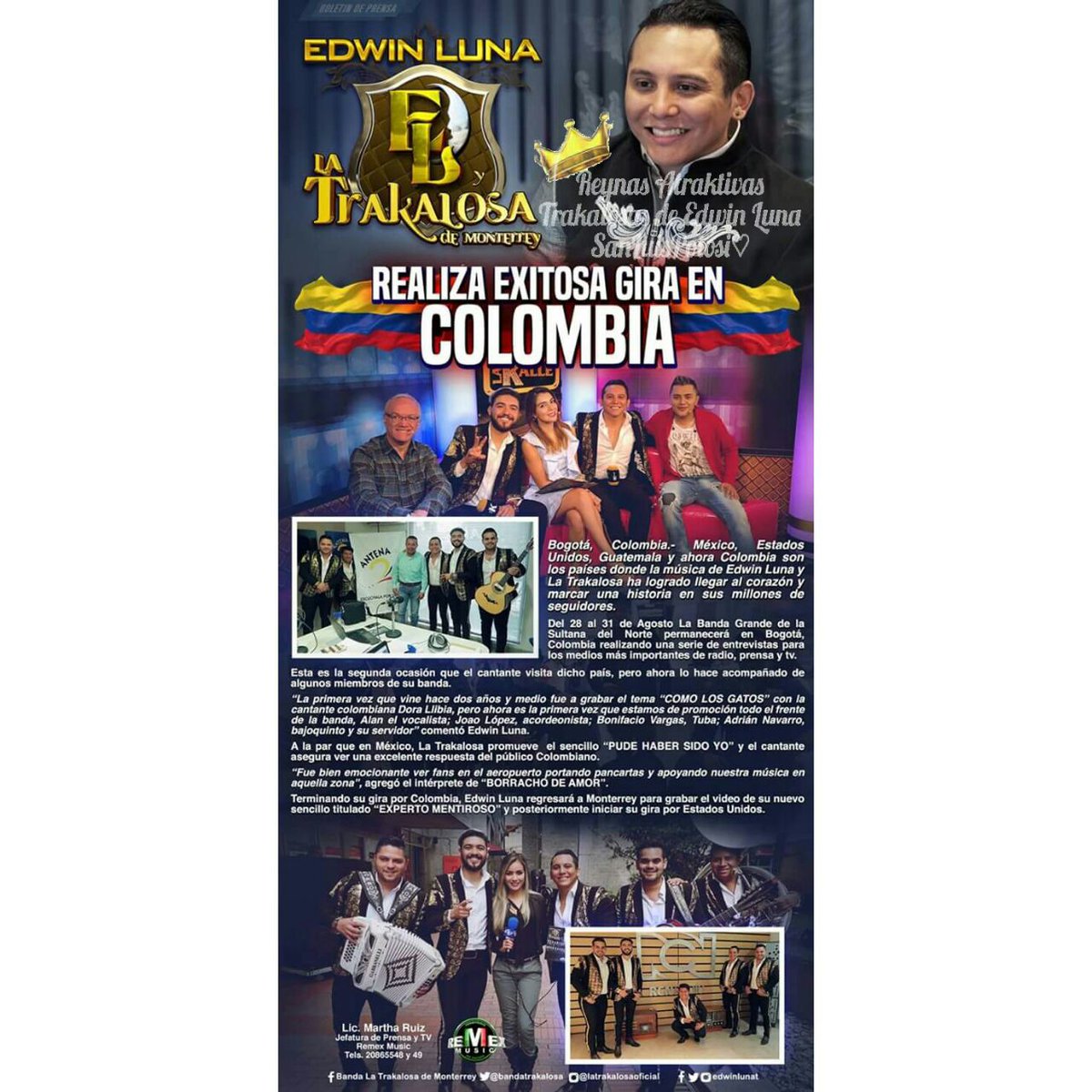 02Fati's tweet photo. @edwinlunat y @bandatrakalosa realiza con éxito su gira en #Colombia 
Están contentos por la aceptación de sus seguidores. @Atraktireyna_Lu https://t.co/zObW5h1roU