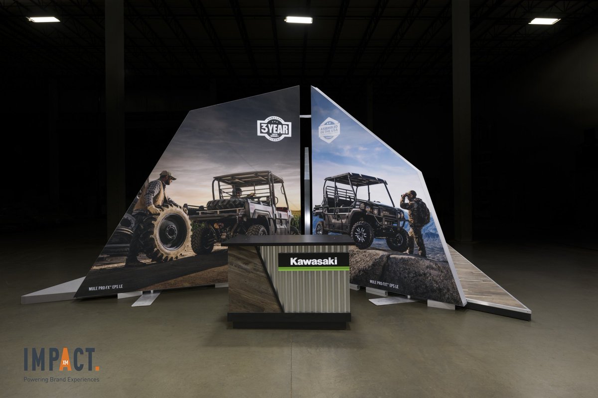 ImpactXM's tweet photo. Check out the new Kawasaki MULE side x side display we designed at #FPS17! #FPS2017 https://t.co/G1dlJVObVQ https://t.co/VzZNmzE2d0