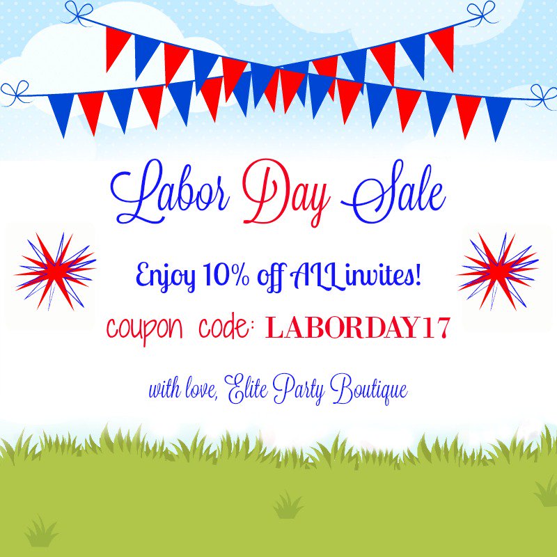 ElitePartyBtque's tweet photo. LABOR DAY SALE IS ON!! 🎉 10% off ALL invites! ❤️ Aug. 31st - Sept. 4th. 💙🇺🇸
#elitepartyboutique #labordaysale #partyinvites #invitationsale https://t.co/zQgV44QXHP