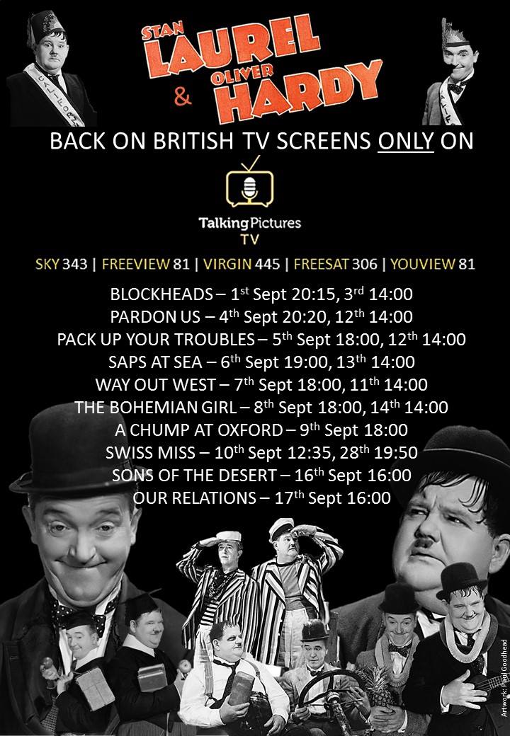Stan_And_Ollie's tweet photo. Tomorrow (Fri 1st Sep) for the first time since 2005 #LaurelAndHardy (the classic Hal Roach era) will be on UK TV screens. Via@TalkingPicsTV https://t.co/t9Bc8V7HDQ