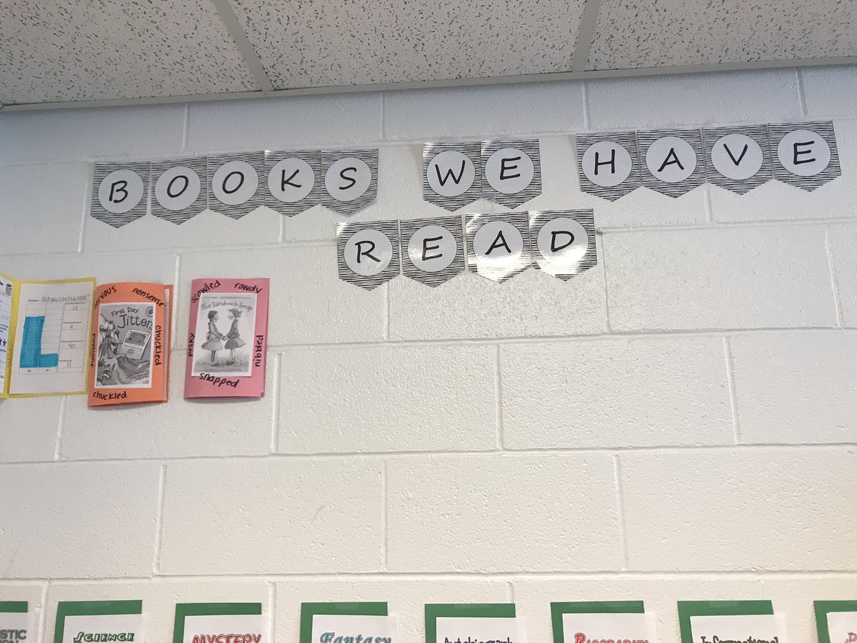 serranoeducator's tweet photo. I came up with "books we have read" wall. It involves student personal book reviews, vocabulary and math! #mathacrosscontent #fluentinsucess https://t.co/BY9chLQMmY