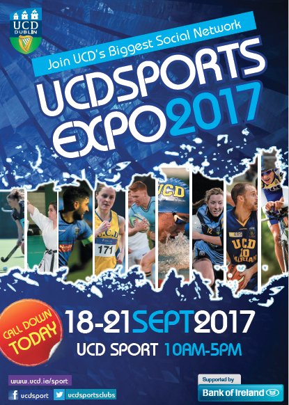 ucdsportsclubs's tweet photo. #FreshersWeek17 Call over to the @UCDstudents Centre &amp; @UCDSportsCentre for #SportsExpo17 #GetInvolved Kickin off 10am today! https://t.co/pwQiVkkjkg