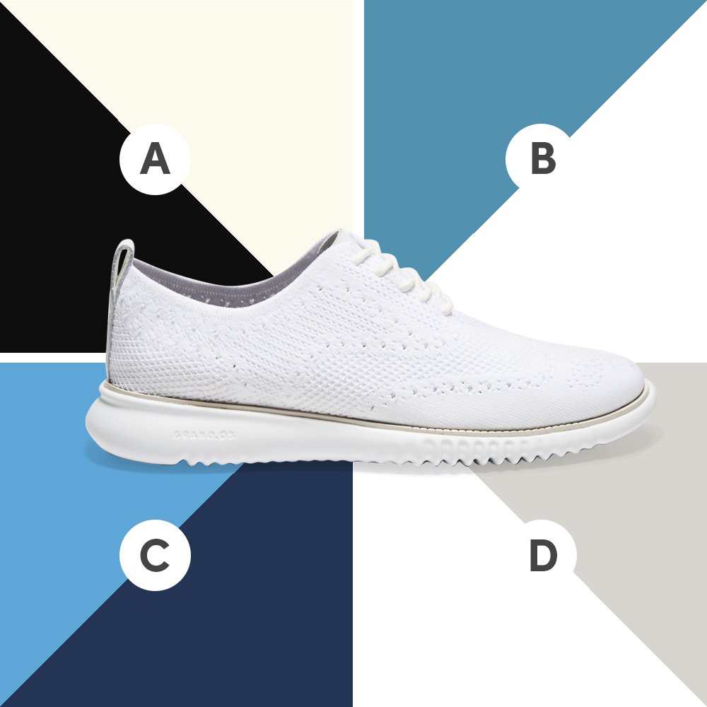 colehaan's tweet photo. Getting ready for Spring '18 and need your help! Which color combo of our new Men's #2ZEROGRAND Stitchlite Oxford do you love? A, B, C or D? https://t.co/D3o9IPKOpB
