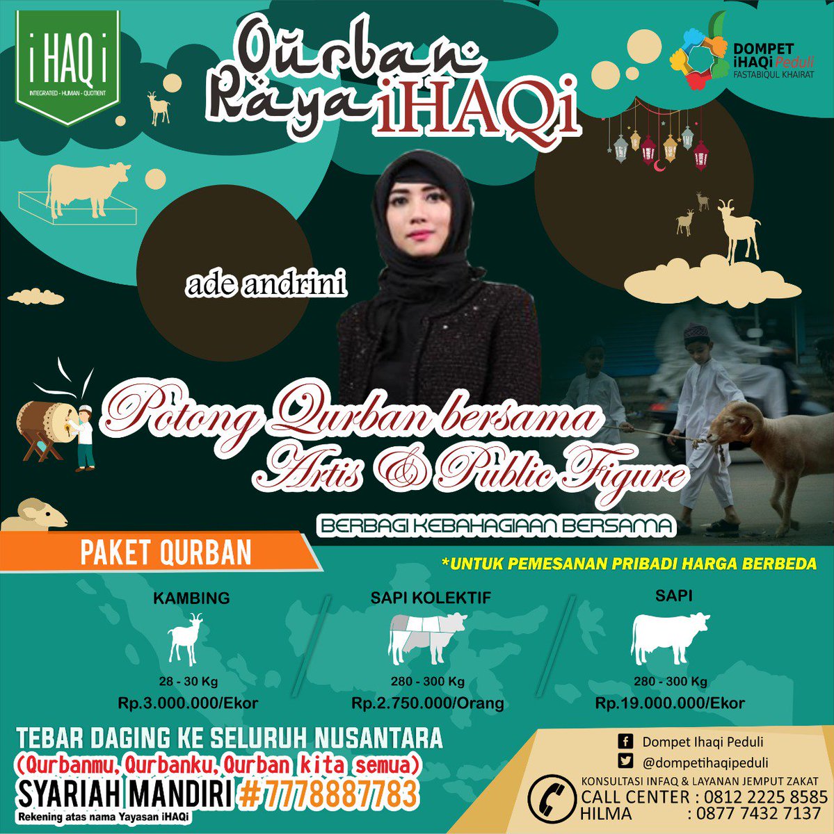 ihaqi_peduli's tweet image. Mari berqurban bersama Qurban raya iHAQi berbagi kebahagiaan bersama @adeandrini ade andrini 
#Qurban
#Iduladha