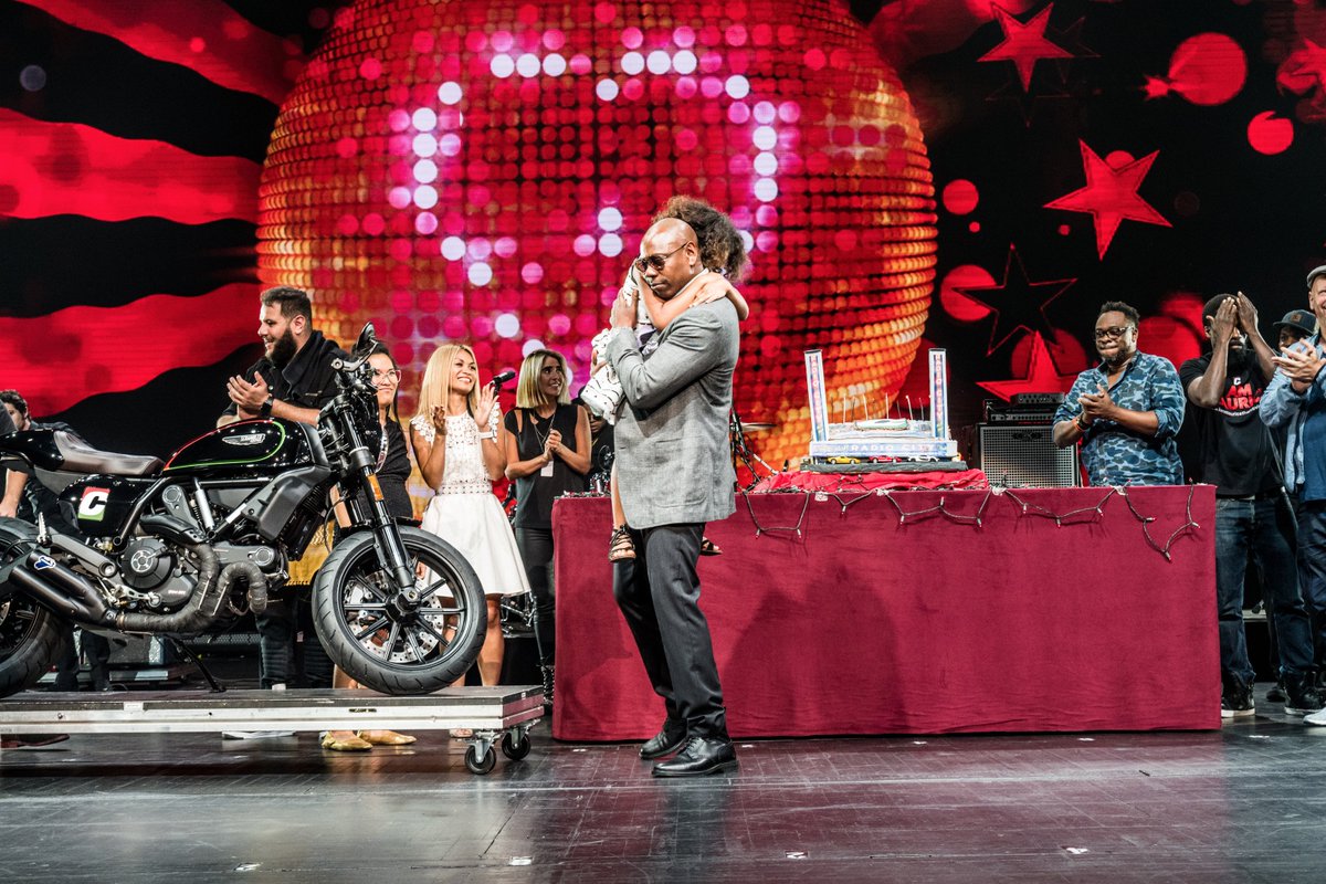 ChappelleRCMH's tweet photo. August 24, 2017 - Dave Chappelle has a moment on-stage at his Birthday Show, the finale of his historic RCMH Residency. [photos: M. Bitton] https://t.co/c7zotmAWzJ