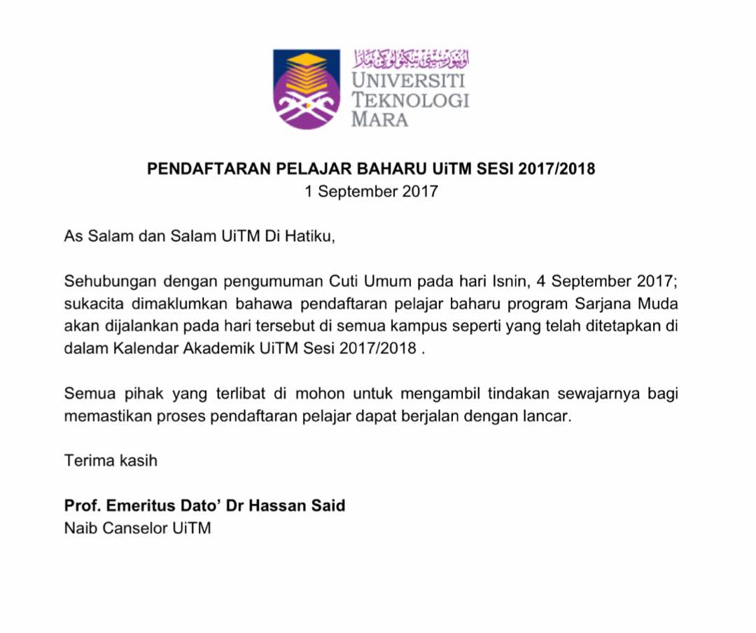 Kenapa Tak Boleh Cetak Surat Tawaran Uitm 2018