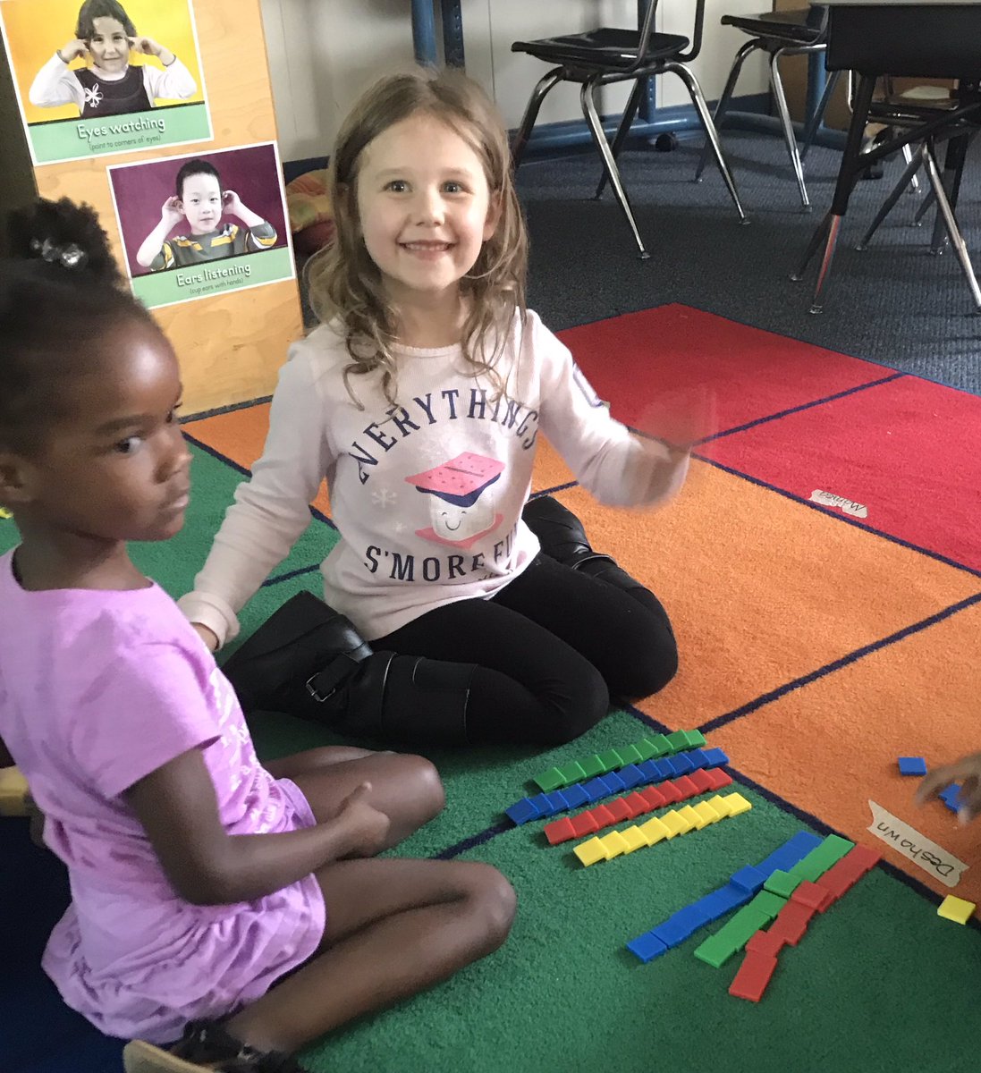 My new Kindergarteners investigating sizes, shapes, colors, sorting likes and differences, and so much more...#SSStrong #dynamicdolphins