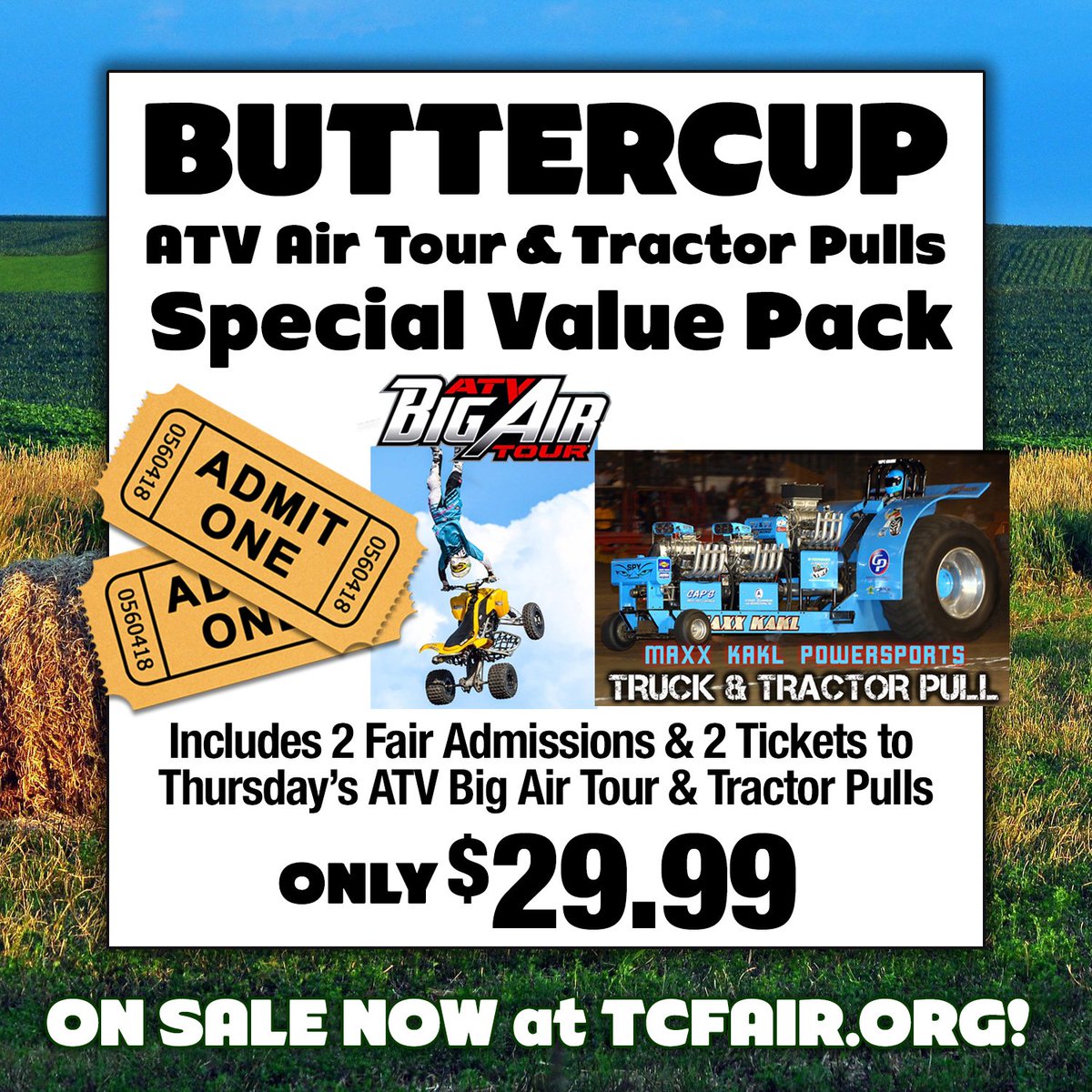 tularecofair's tweet photo. Buttercup ATV Air Tour &amp; Tractor Pulls Value Pack! Now only $29.99 (reg.$48) LIMITED TIME ONLY DISCOUNT! https://t.co/vT0mGu3ToS #tulare https://t.co/iZY9ZzPkIe