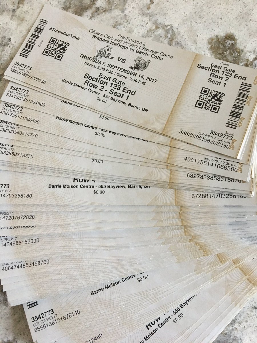 LifesaverSimcoe's tweet photo. Tickets have arrived. 100% of ticket sales go to #ProjectLifesaverSimcoe Thanks @barriecoltsOHL come watch the ponies crush the dogs https://t.co/4t2481dVfb