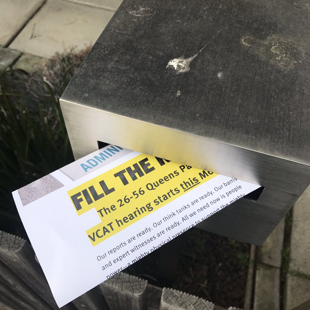 ProtectFitzNth's tweet photo. Fresh signs of resistance to #InappropriateDevelopment at 26-56 Queens Pde. #VCAT Monday, Sept 4 from 10am sharp. #FillTheRoom #FitzroyNorth https://t.co/CyWFsSitii