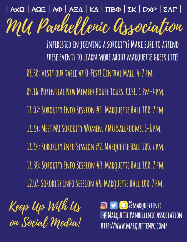 If you're interested in sorority recruitment, make sure to attend these events to get a taste of what Greek life is like at Marquette!