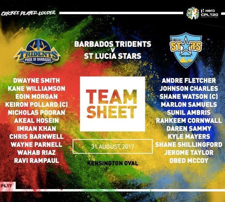 StLuciaStars's tweet image. Team news from the Kensington Oval where the Tridents are batting first #CPL17 #BTvSLS #StarsNeverFade ift.tt/2iK14uu