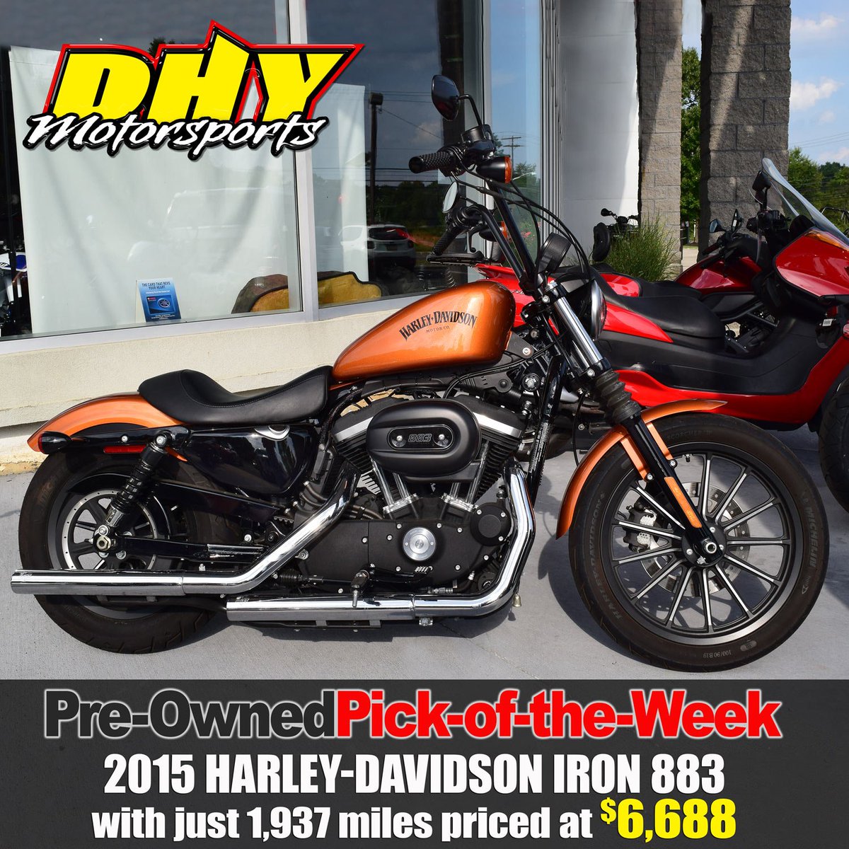 DHYNJ's tweet photo. #DHYMotorsports #PreOwnedPickoftheWeek is this 2015 #HarleyDavidson #Iron883 with 1,937 miles priced at just $6,688 #apehanger #deptford https://t.co/1hN3ABeVne