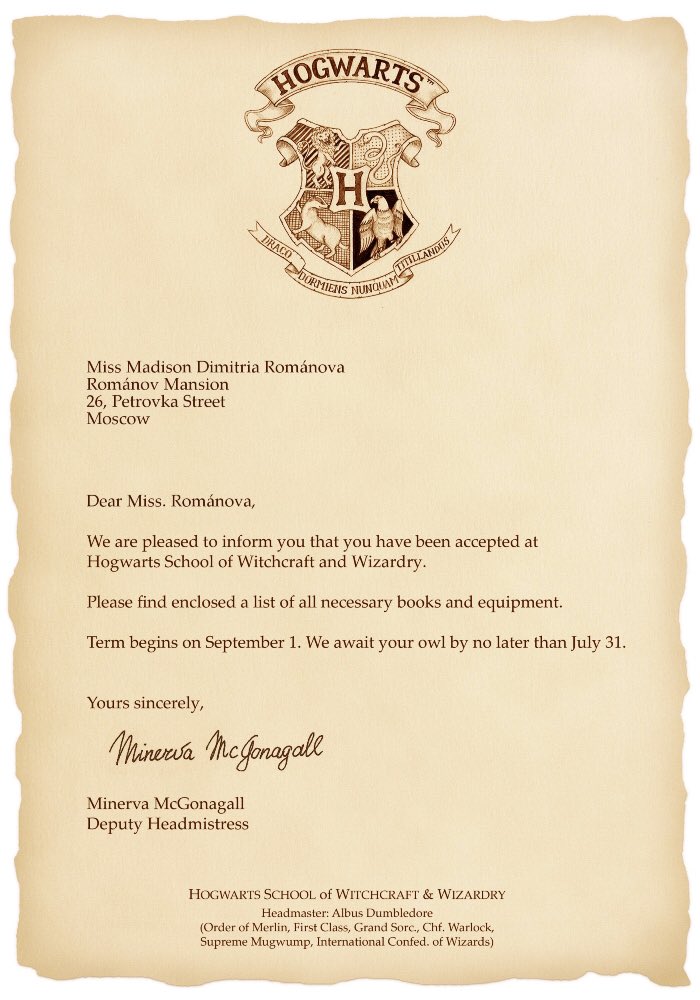 OhanaNews's tweet photo. ✦ To: @bohemianchaos 
✦ From: Hogwarts School of Witchcraft and Wizardry https://t.co/Ci1yA8KjvY
