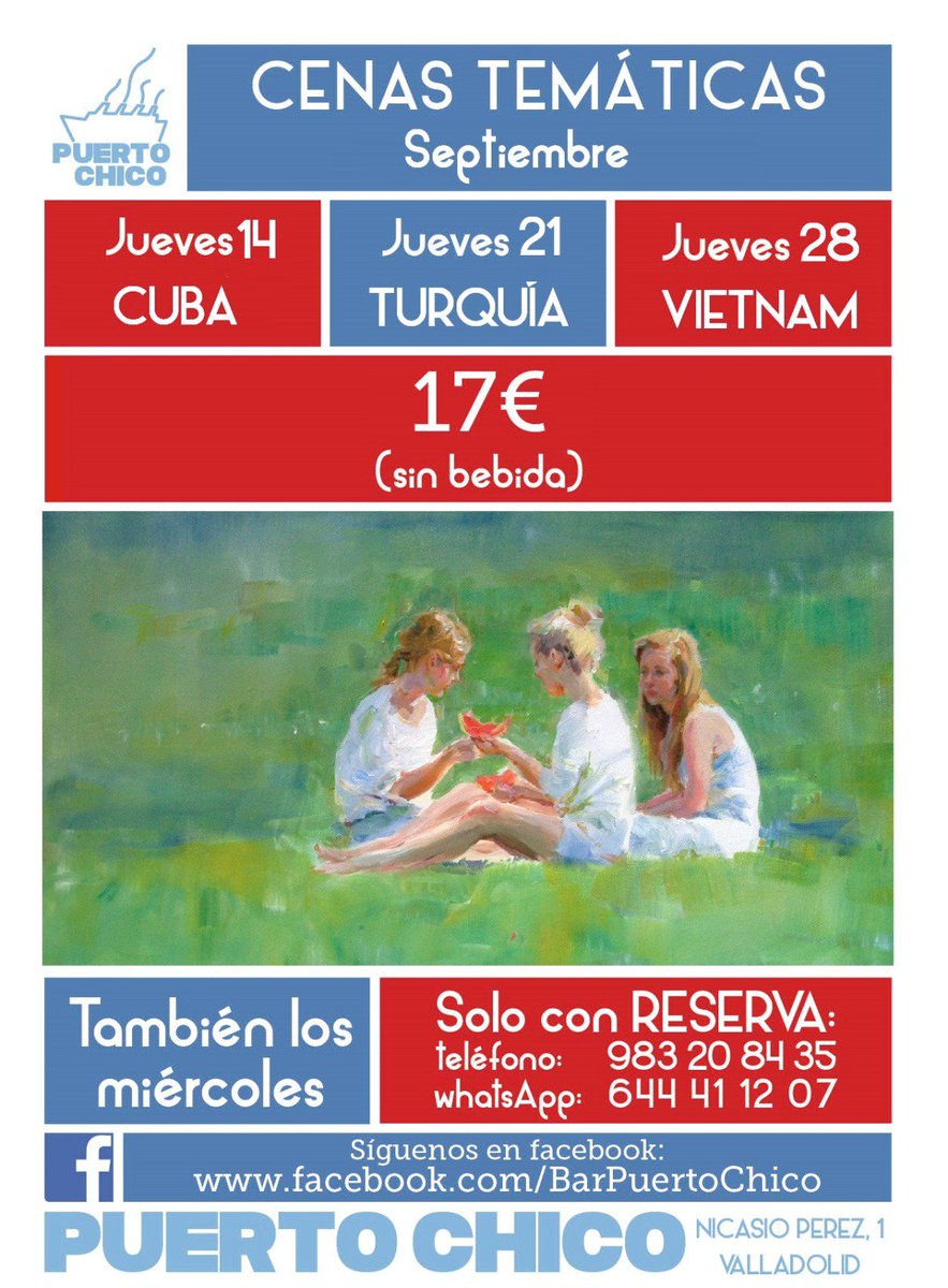PuertoChicoVall's tweet photo. #cenatematica ¿Nostalgia de vacaciones? Será porque tú quieres. Reserva en Cuba, Turquía o Vietnam. https://t.co/Q5fWzftxl8