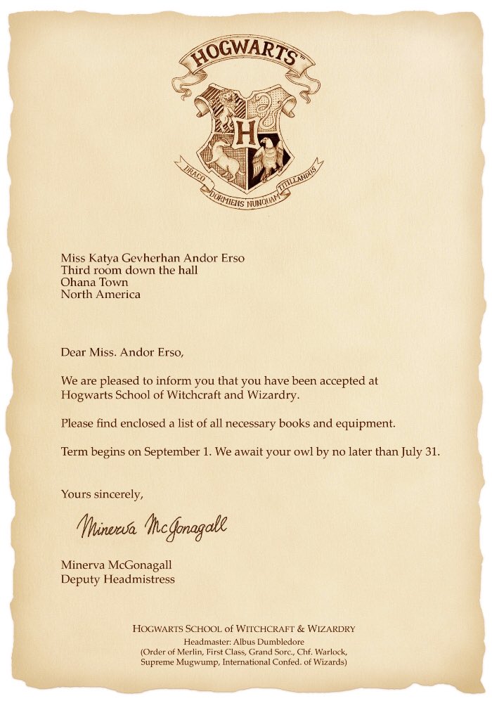 OhanaNews's tweet photo. ✦ To: @wilfulstardust 
✦ From: Hogwarts School of Witchcraft and Wizardry https://t.co/VVE8ntXzvW