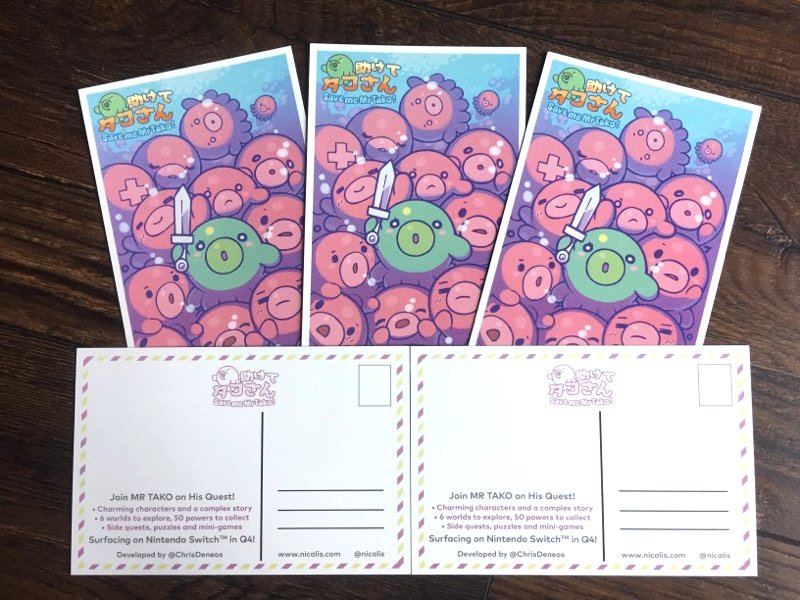 nicalis's tweet image. Play Save me Mr Tako: Tasukete Tako-San on #NintendoSwitch at #PAXWest2017, meet its creator @ChrisDeneos and get a FREE cute postcard! xoxo