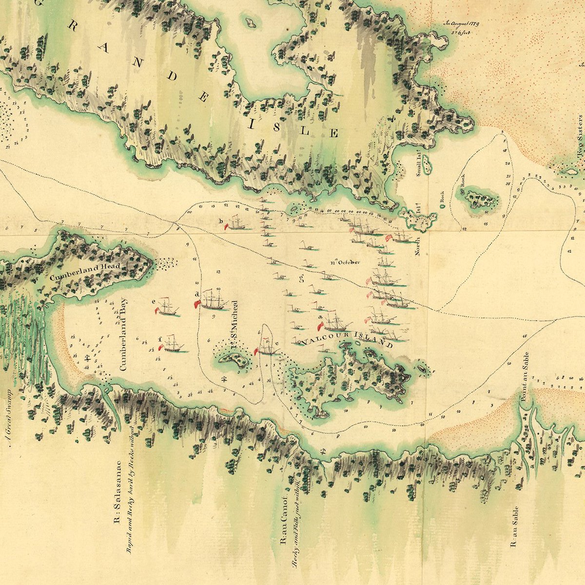 Battlemapsus's tweet photo. Revolutionary War map of Lake #Champlain, #NewYork in 1776 depicts the Battle of Valcour Island on October 11, 1776 https://t.co/G96fr1gUsv https://t.co/qMOli3E0vq