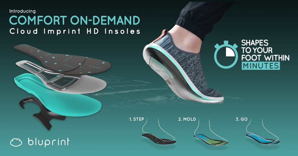 bluprintcomfort's tweet photo. Wear the world’s first custom mold-on-demand insole. Limited time offer 25% OFF Pre-orders here: https://t.co/ljlirhHxnZ #CloudImprintHD https://t.co/80CP2JumIE